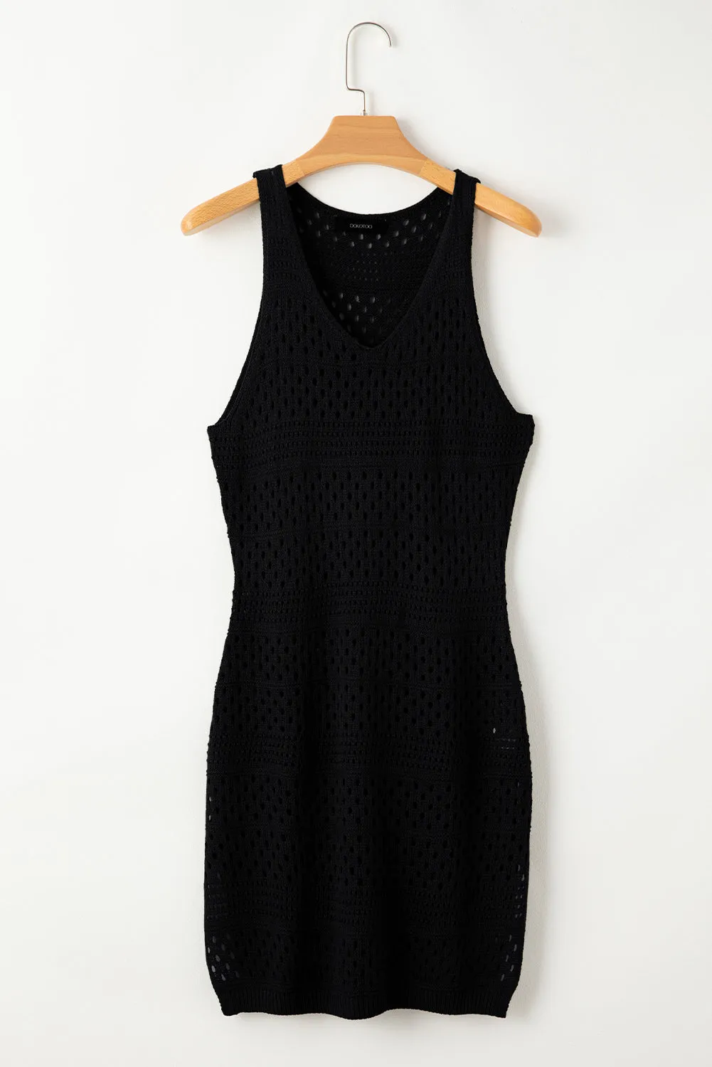 Black Hollow Out Crochet Swim Cover Up Dress