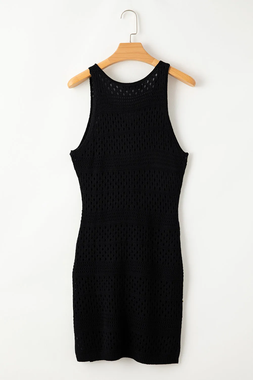 Black Hollow Out Crochet Swim Cover Up Dress
