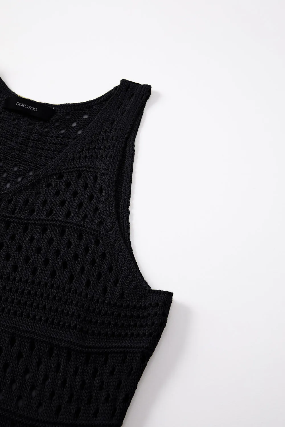 Black Hollow Out Crochet Swim Cover Up Dress
