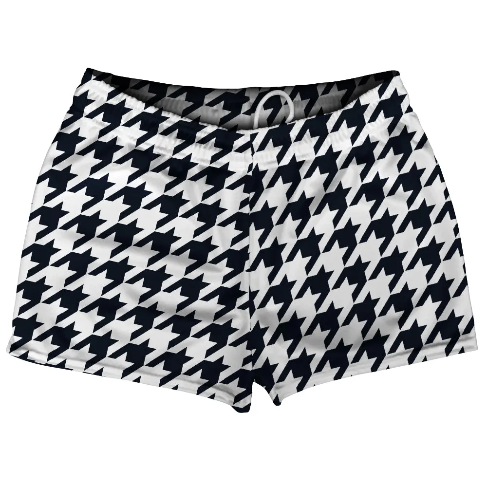 Blue Navy Almost Black And White Houndstooth Shorty Short Gym Shorts 2.5" Inseam Made In USA