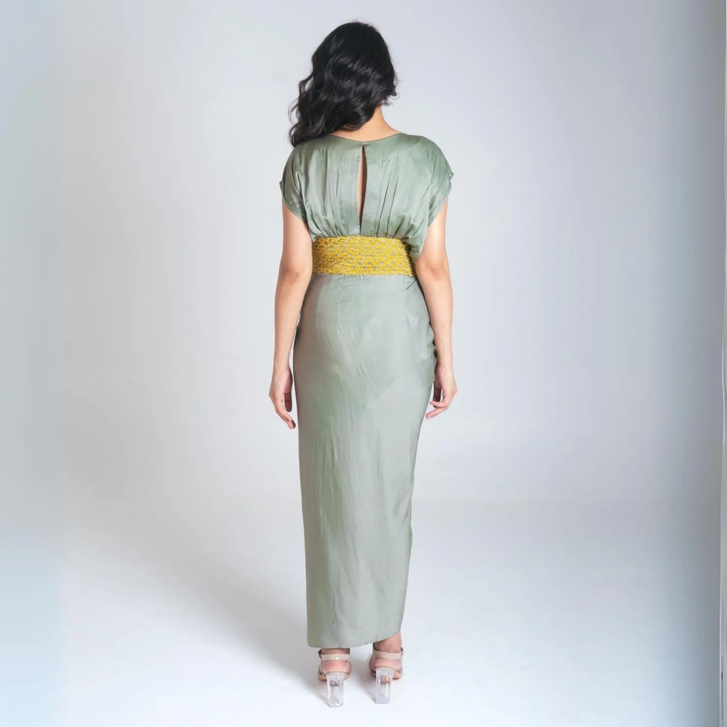 Braided Cocktail Gown For Women | Modal | Tailored Fit | Evening Events | Olive & Yellow