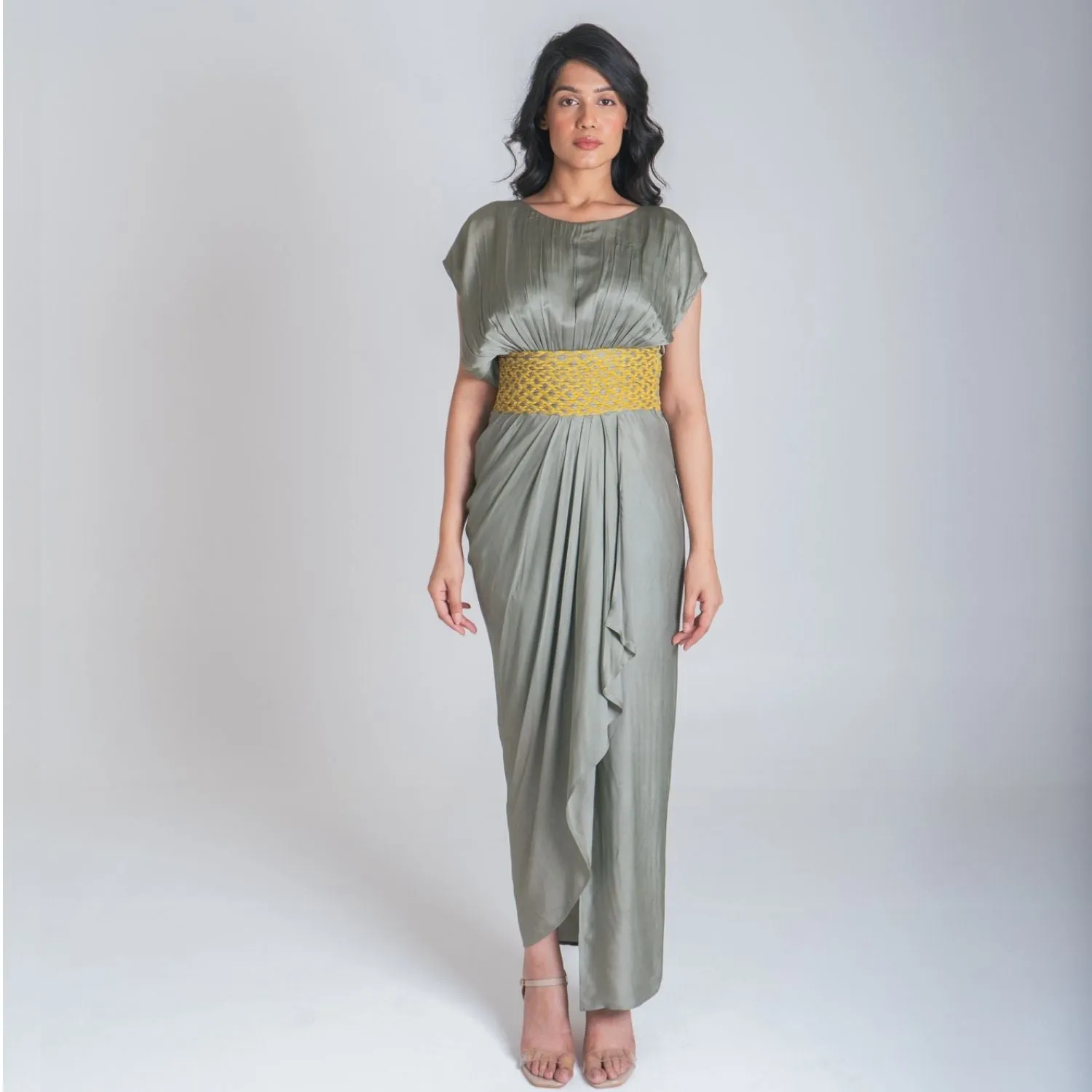 Braided Cocktail Gown For Women | Modal | Tailored Fit | Evening Events | Olive & Yellow
