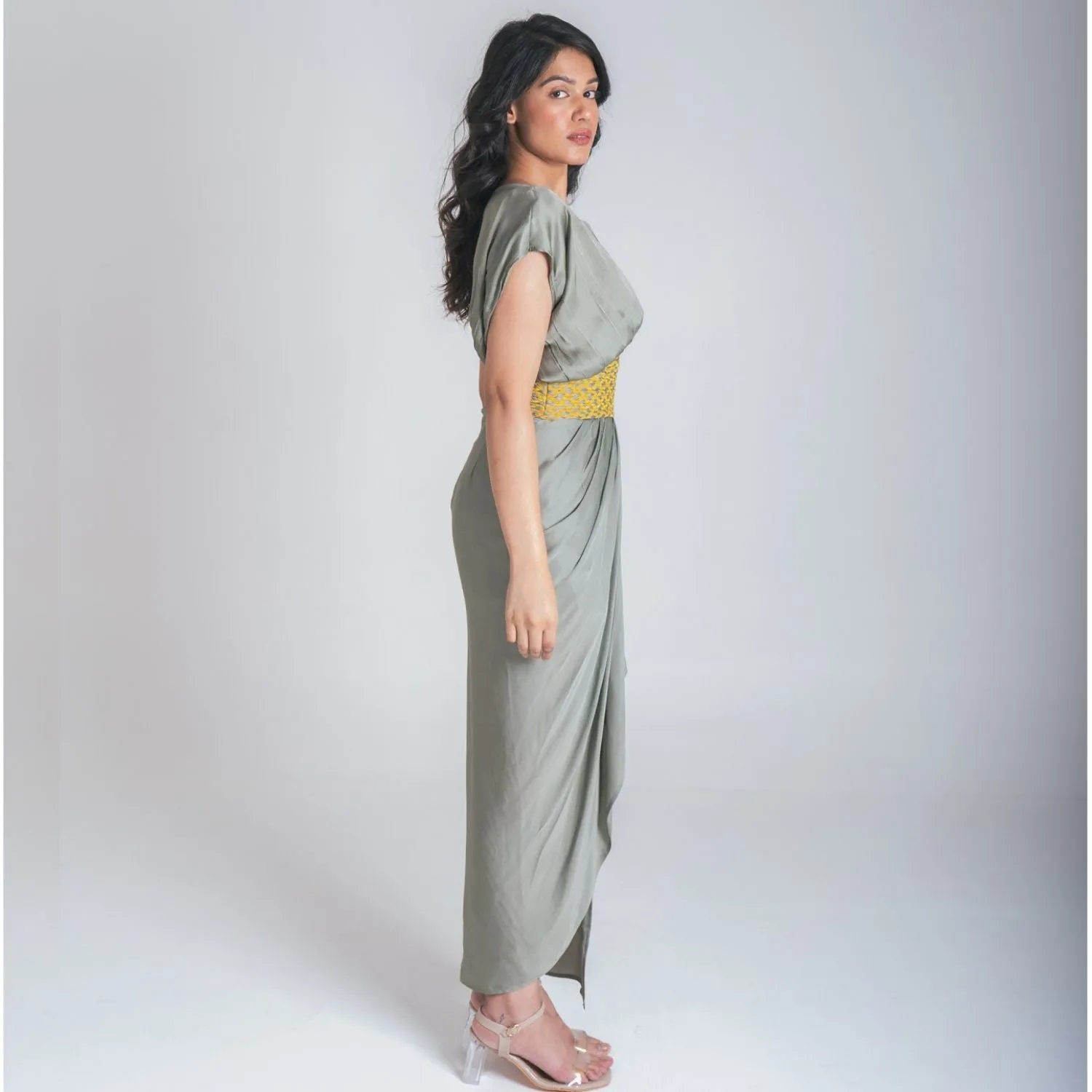 Braided Cocktail Gown For Women | Modal | Tailored Fit | Evening Events | Olive & Yellow