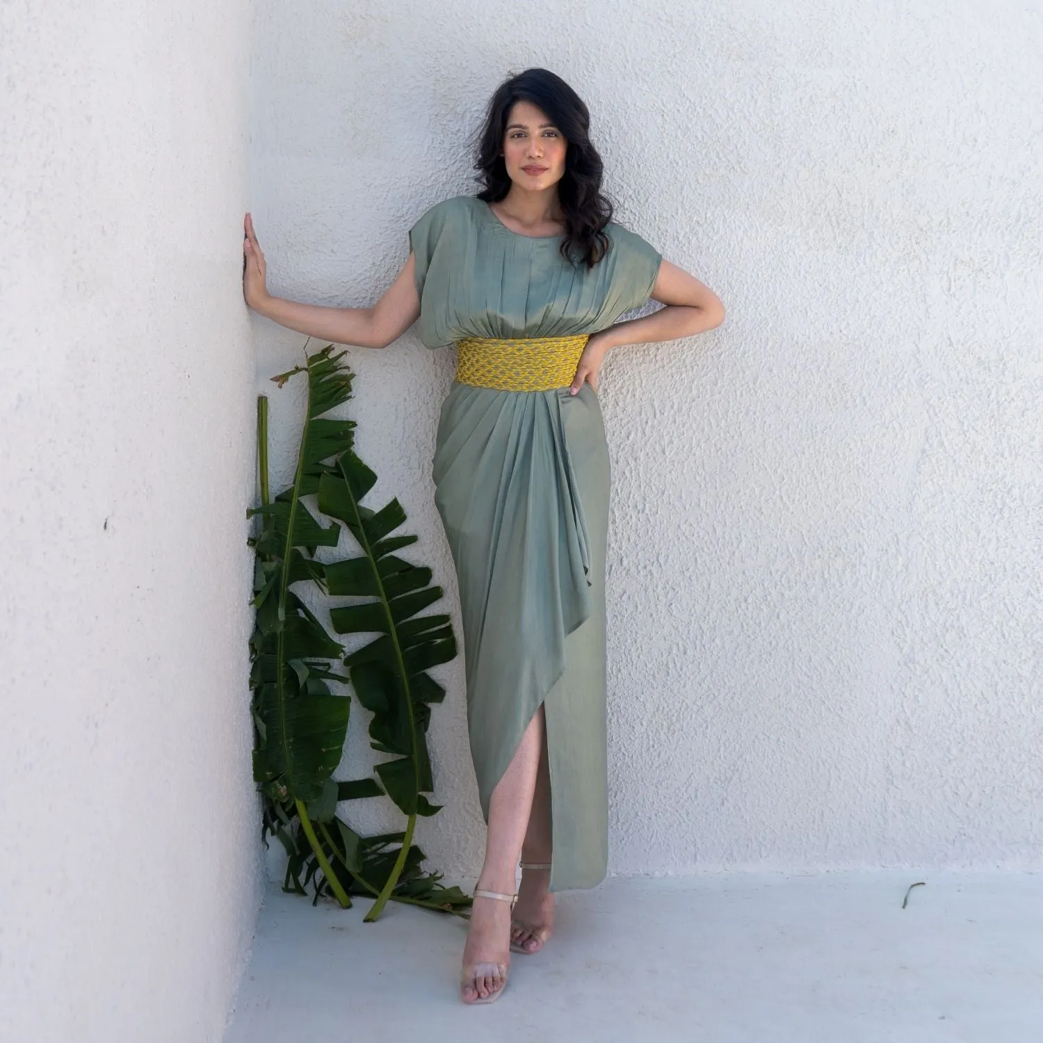 Braided Cocktail Gown For Women | Modal | Tailored Fit | Evening Events | Olive & Yellow