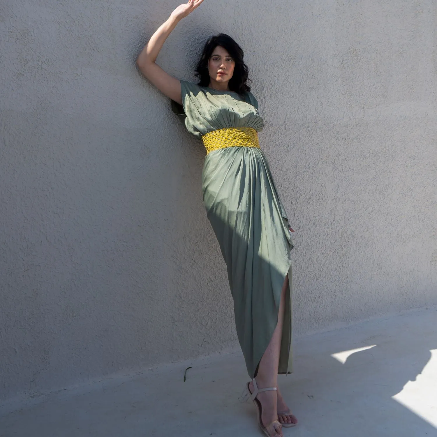 Braided Cocktail Gown For Women | Modal | Tailored Fit | Evening Events | Olive & Yellow