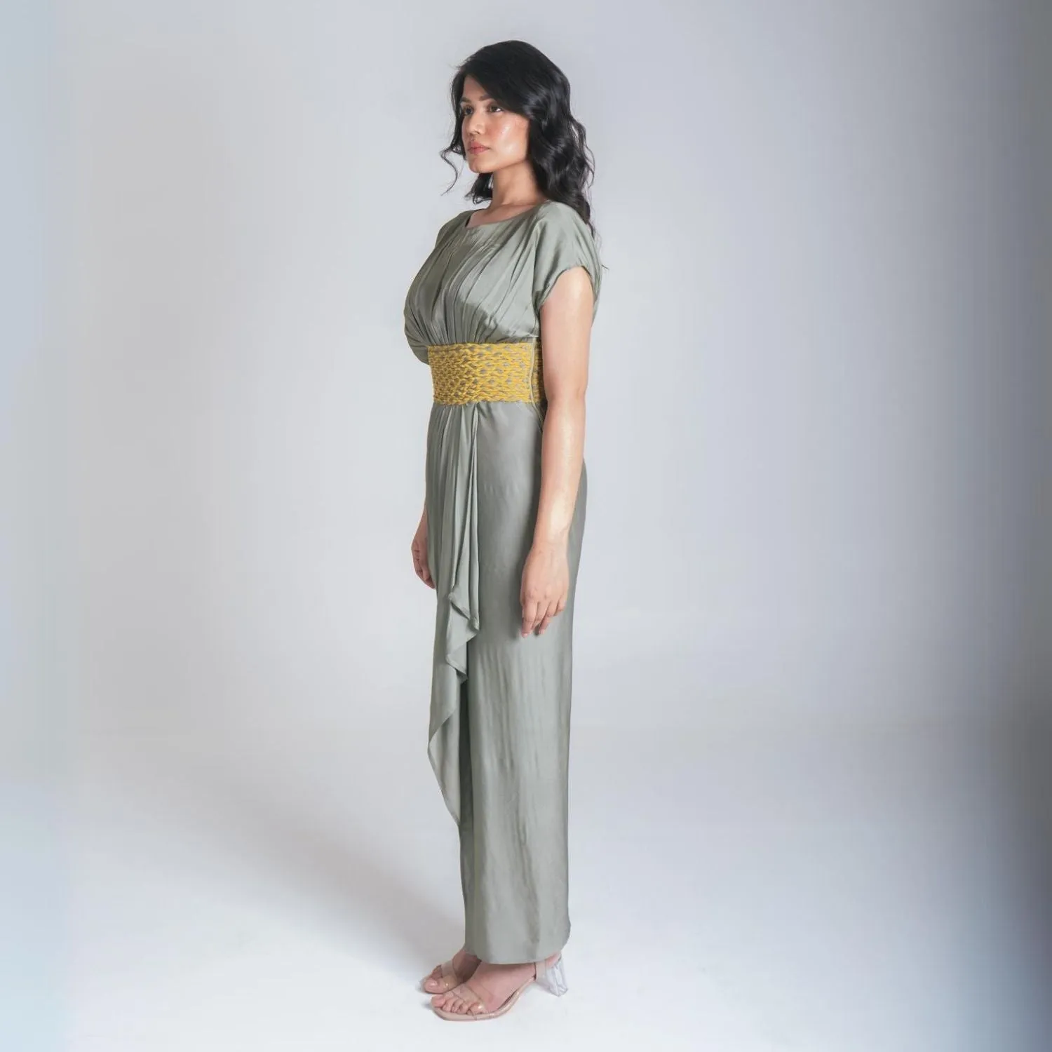 Braided Cocktail Gown For Women | Modal | Tailored Fit | Evening Events | Olive & Yellow