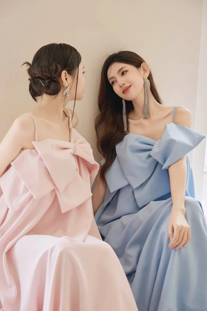 DOLLY Luxury Pink/Blue Sleeveless Big Bow Long Loose Resort hanbok Dress-JIJI
