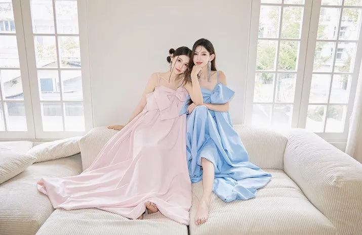 DOLLY Luxury Pink/Blue Sleeveless Big Bow Long Loose Resort hanbok Dress-JIJI