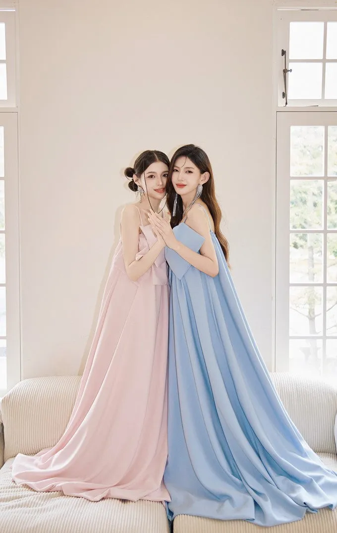DOLLY Luxury Pink/Blue Sleeveless Big Bow Long Loose Resort hanbok Dress-JIJI