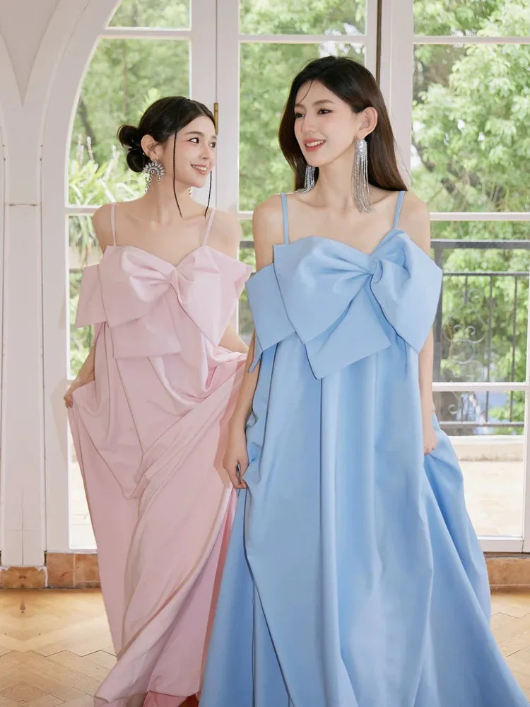 DOLLY Luxury Pink/Blue Sleeveless Big Bow Long Loose Resort hanbok Dress-JIJI