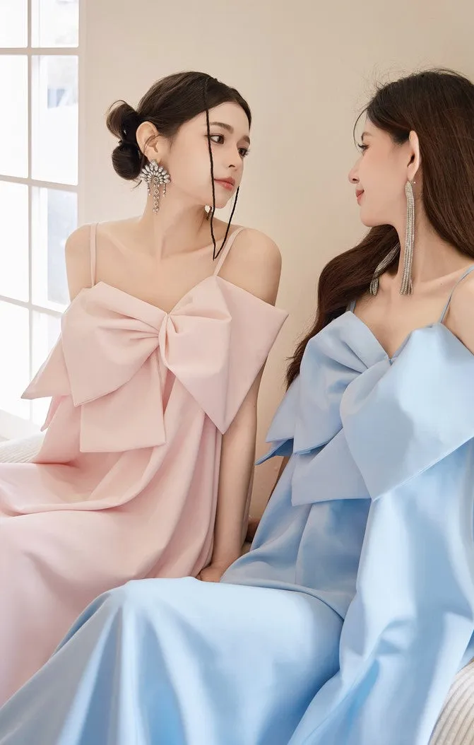 DOLLY Luxury Pink/Blue Sleeveless Big Bow Long Loose Resort hanbok Dress-JIJI