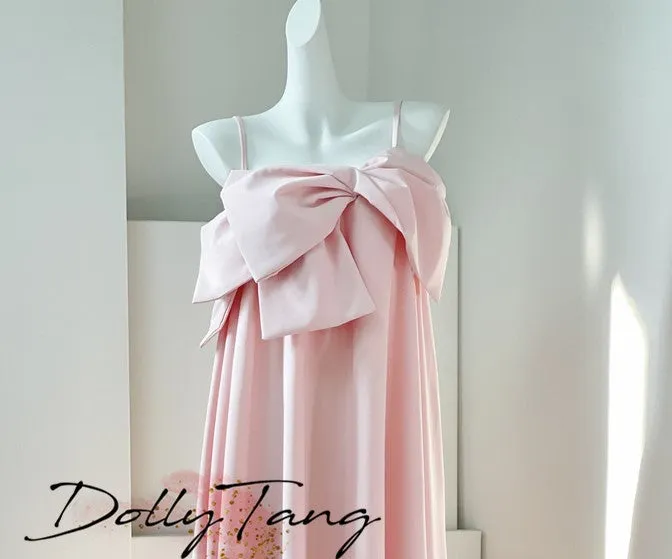 DOLLY Luxury Pink/Blue Sleeveless Big Bow Long Loose Resort hanbok Dress-JIJI
