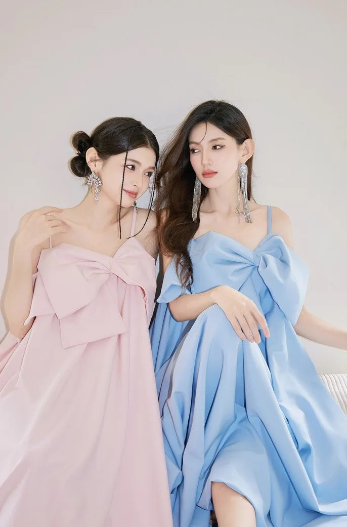DOLLY Luxury Pink/Blue Sleeveless Big Bow Long Loose Resort hanbok Dress-JIJI