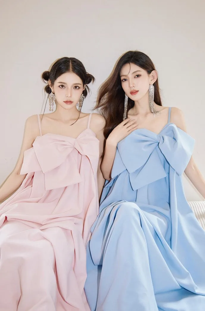 DOLLY Luxury Pink/Blue Sleeveless Big Bow Long Loose Resort hanbok Dress-JIJI