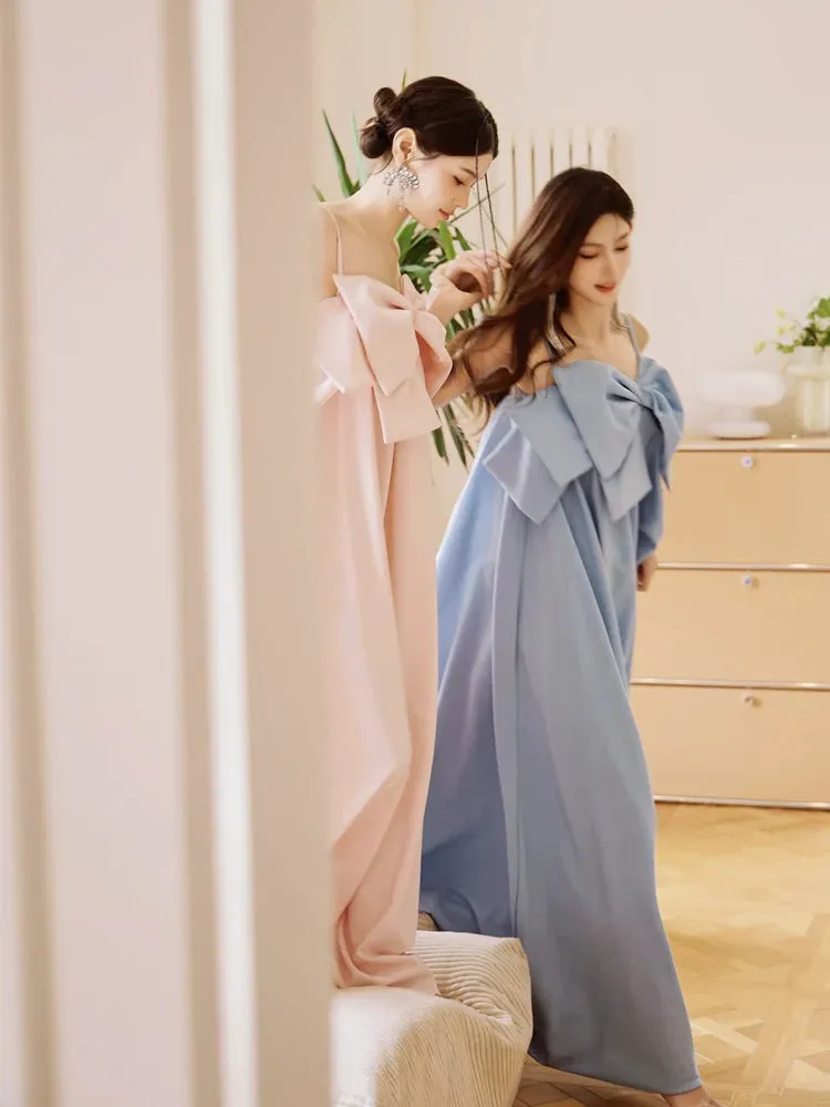 DOLLY Luxury Pink/Blue Sleeveless Big Bow Long Loose Resort hanbok Dress-JIJI