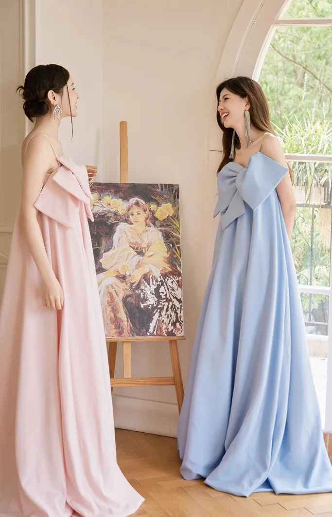 DOLLY Luxury Pink/Blue Sleeveless Big Bow Long Loose Resort hanbok Dress-JIJI