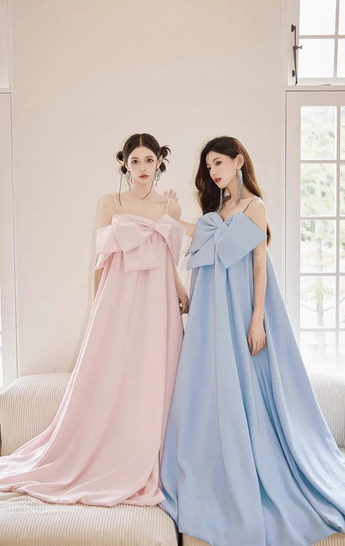 DOLLY Luxury Pink/Blue Sleeveless Big Bow Long Loose Resort hanbok Dress-JIJI