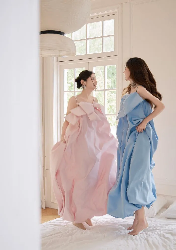 DOLLY Luxury Pink/Blue Sleeveless Big Bow Long Loose Resort hanbok Dress-JIJI