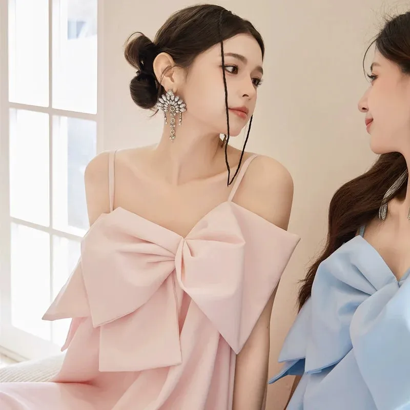 DOLLY Luxury Pink/Blue Sleeveless Big Bow Long Loose Resort hanbok Dress-JIJI