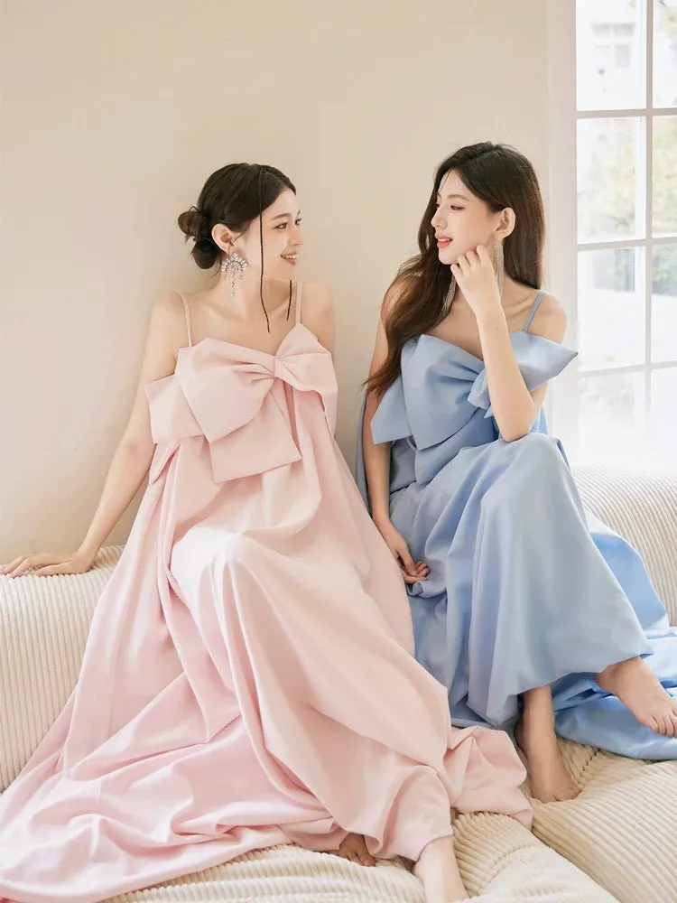 DOLLY Luxury Pink/Blue Sleeveless Big Bow Long Loose Resort hanbok Dress-JIJI