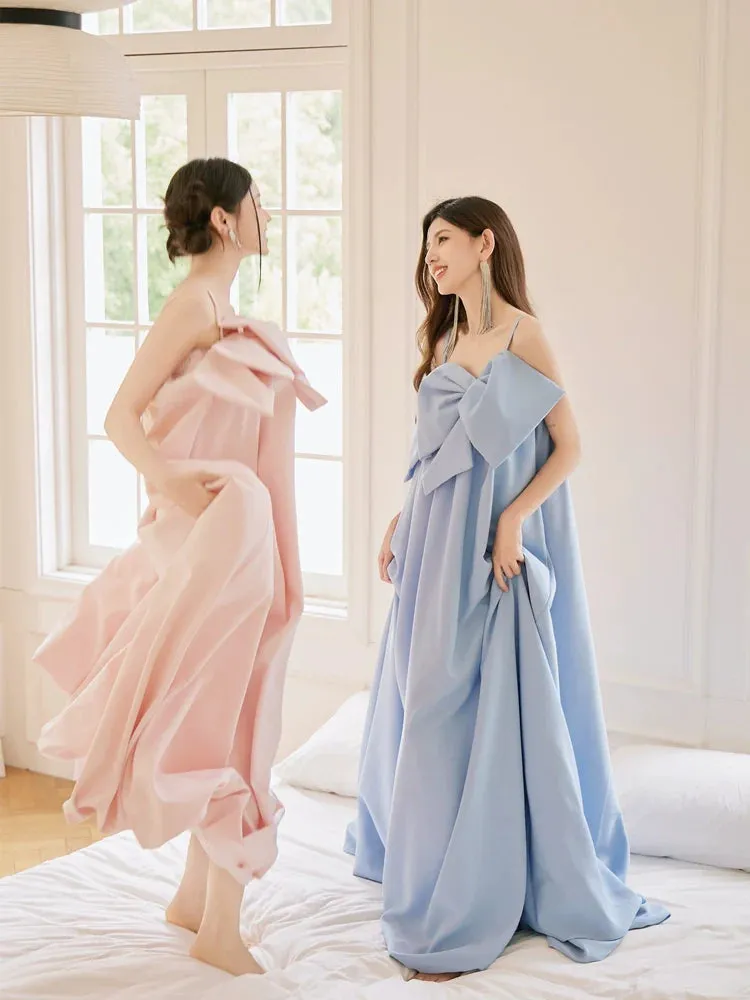 DOLLY Luxury Pink/Blue Sleeveless Big Bow Long Loose Resort hanbok Dress-JIJI