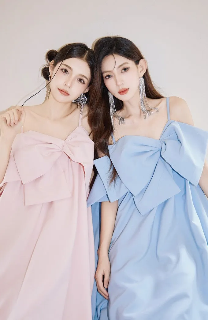 DOLLY Luxury Pink/Blue Sleeveless Big Bow Long Loose Resort hanbok Dress-JIJI