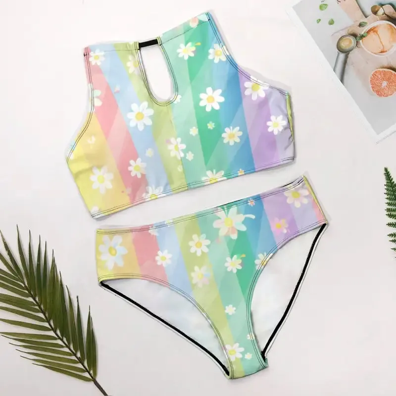 Get Ready to Blossom in the Pastel Striped Daisy Bikini