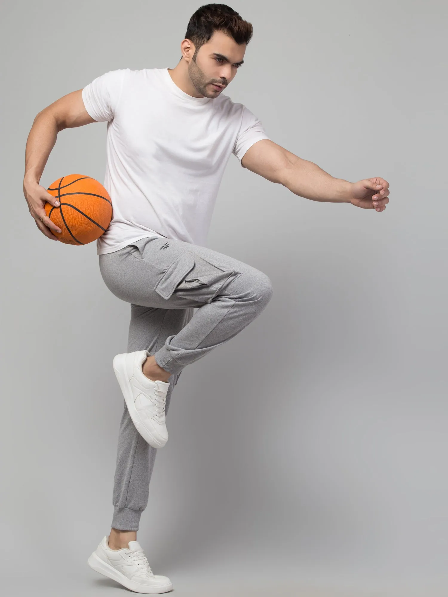 Grey Melange Joggers w/ Box Pockets