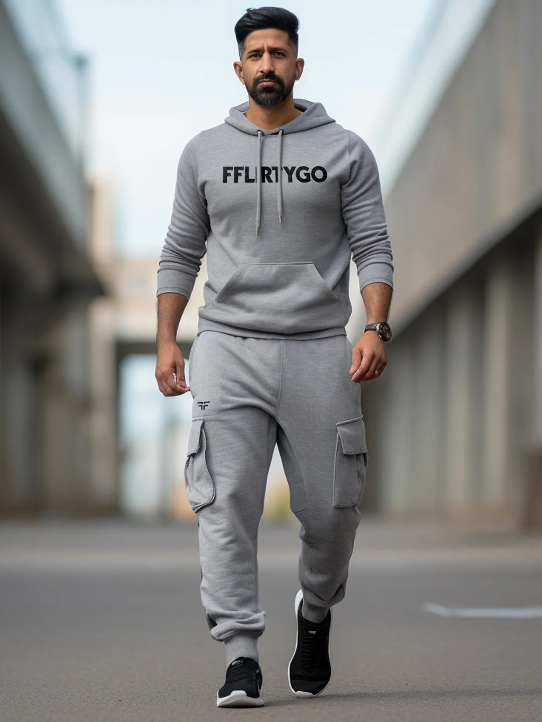 Grey Melange Joggers w/ Box Pockets