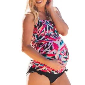 Maternity Tankinis Women Flowers Print Bikinis Swimsuit Beachwear Pregnant Suit