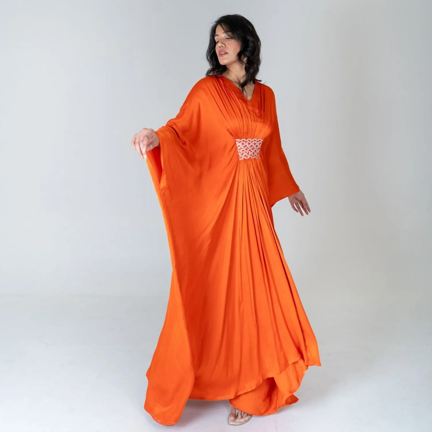 Orange-Pink Braided Long Kaftan | Modal | Timeless elegance