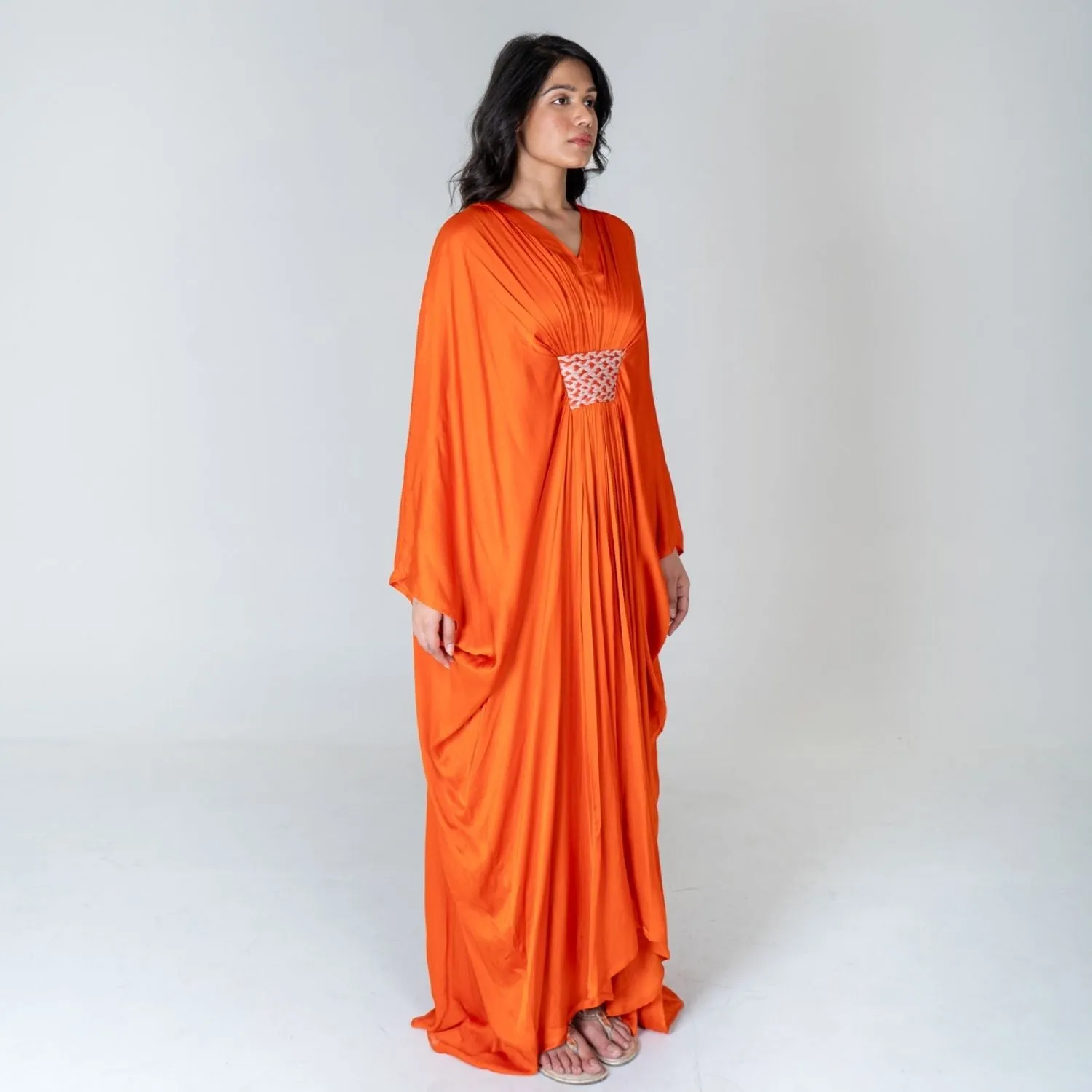 Orange-Pink Braided Long Kaftan | Modal | Timeless elegance