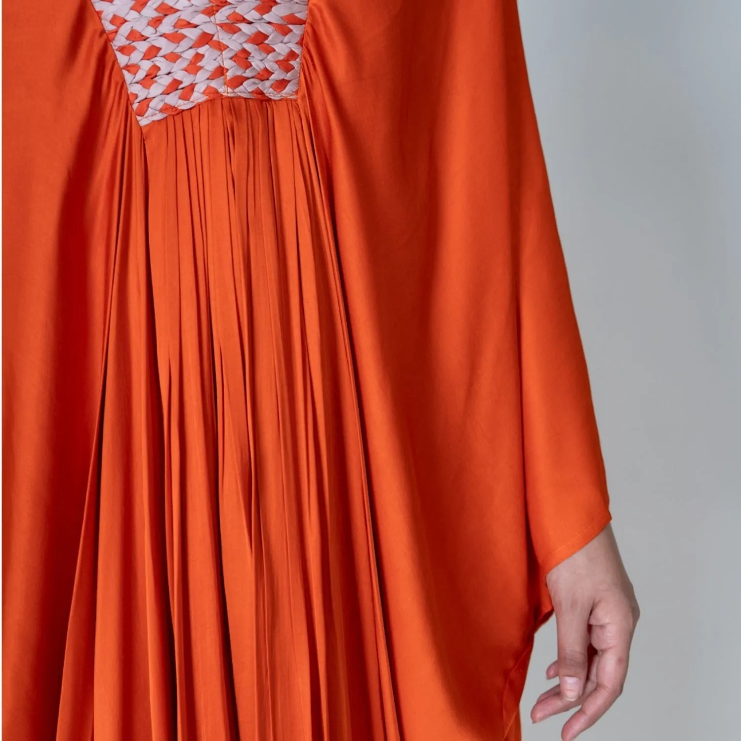 Orange-Pink Braided Long Kaftan | Modal | Timeless elegance
