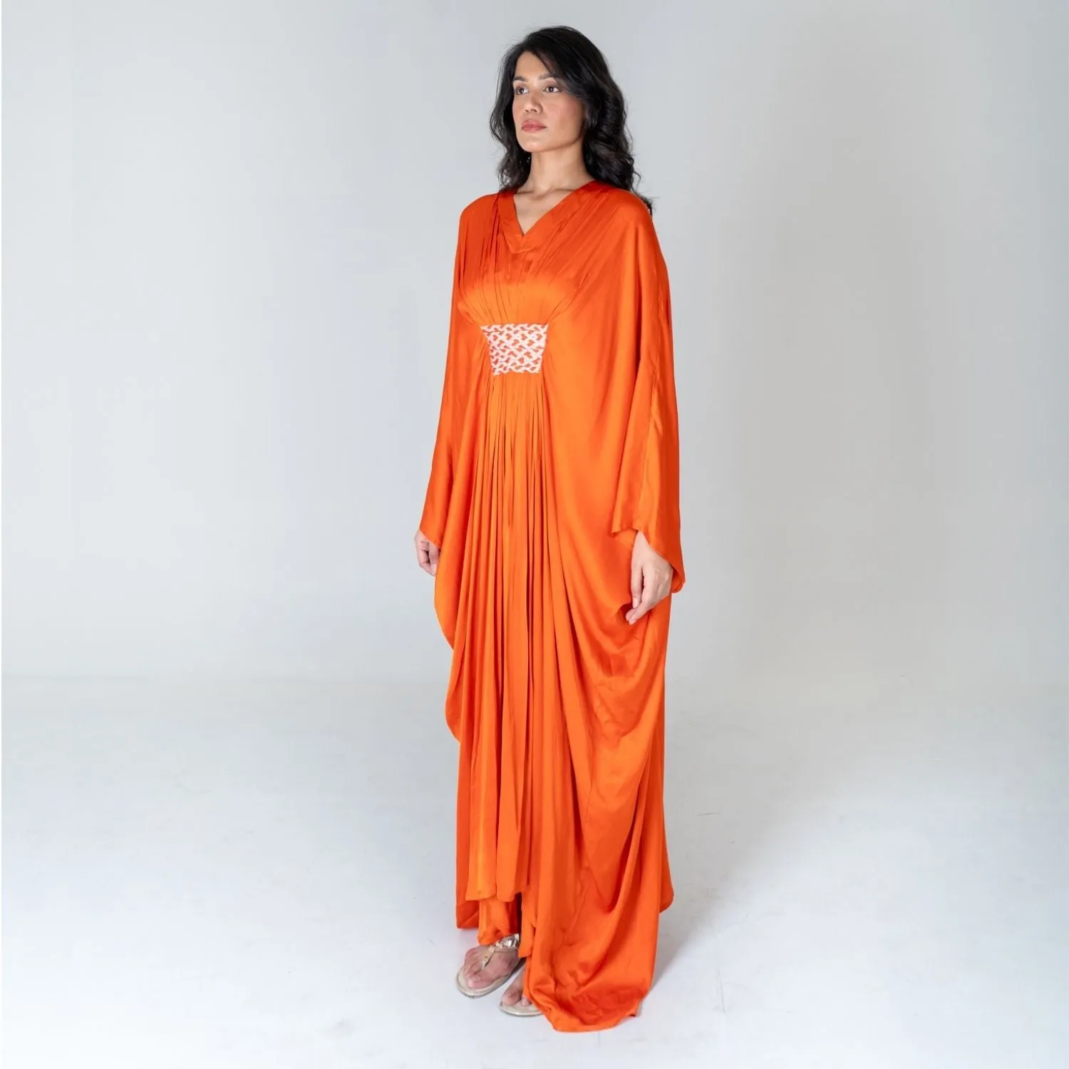 Orange-Pink Braided Long Kaftan | Modal | Timeless elegance