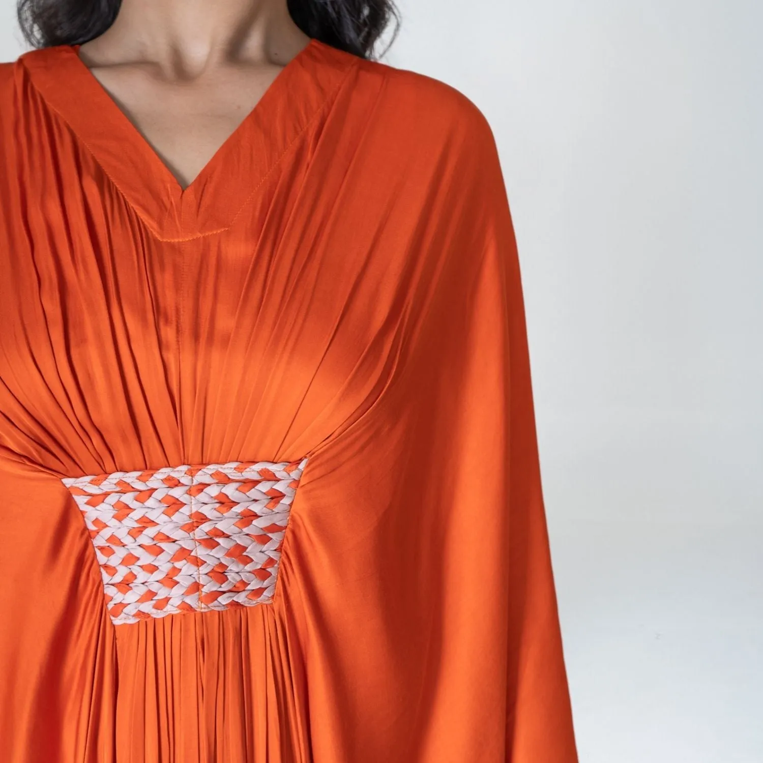 Orange-Pink Braided Long Kaftan | Modal | Timeless elegance