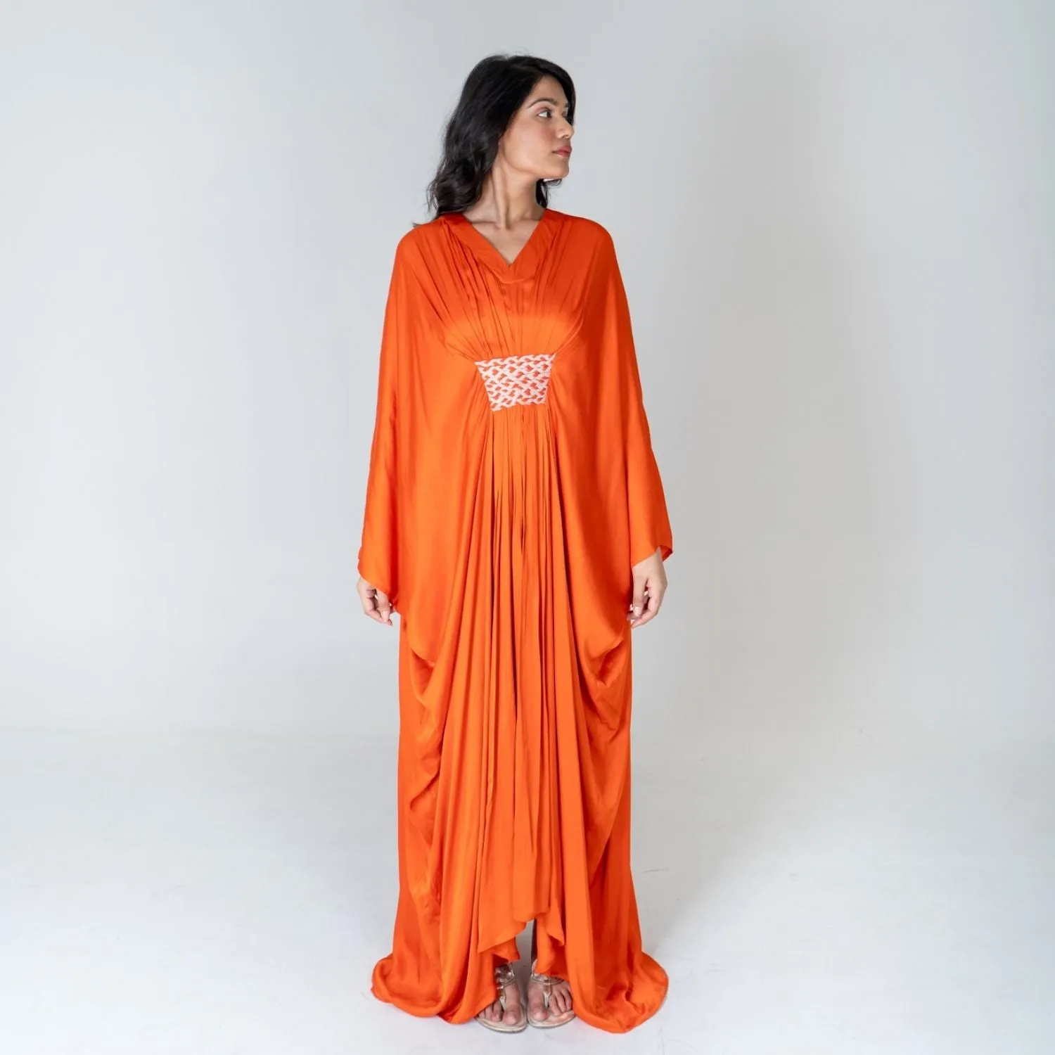 Orange-Pink Braided Long Kaftan | Modal | Timeless elegance