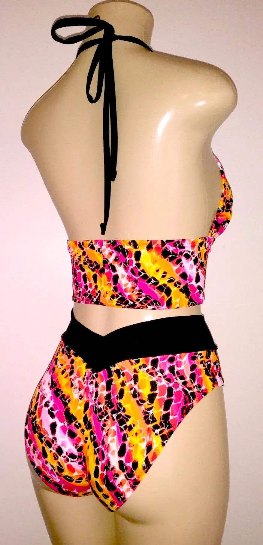 Short Torso Tankini Top and Crisscross Waistband High Waist Bikini Bottom