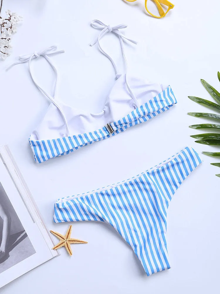 Stripe Halter String Bikinis Two Piece Swimsuits