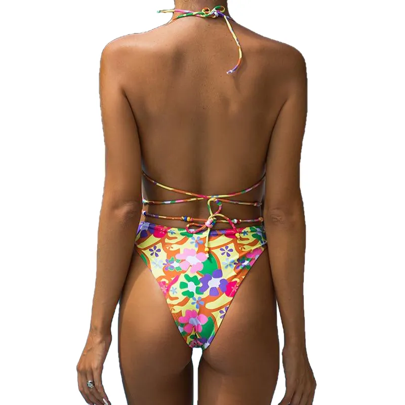 Trendy Hotties' Backless High Cut Triangle Micro Bikini Set