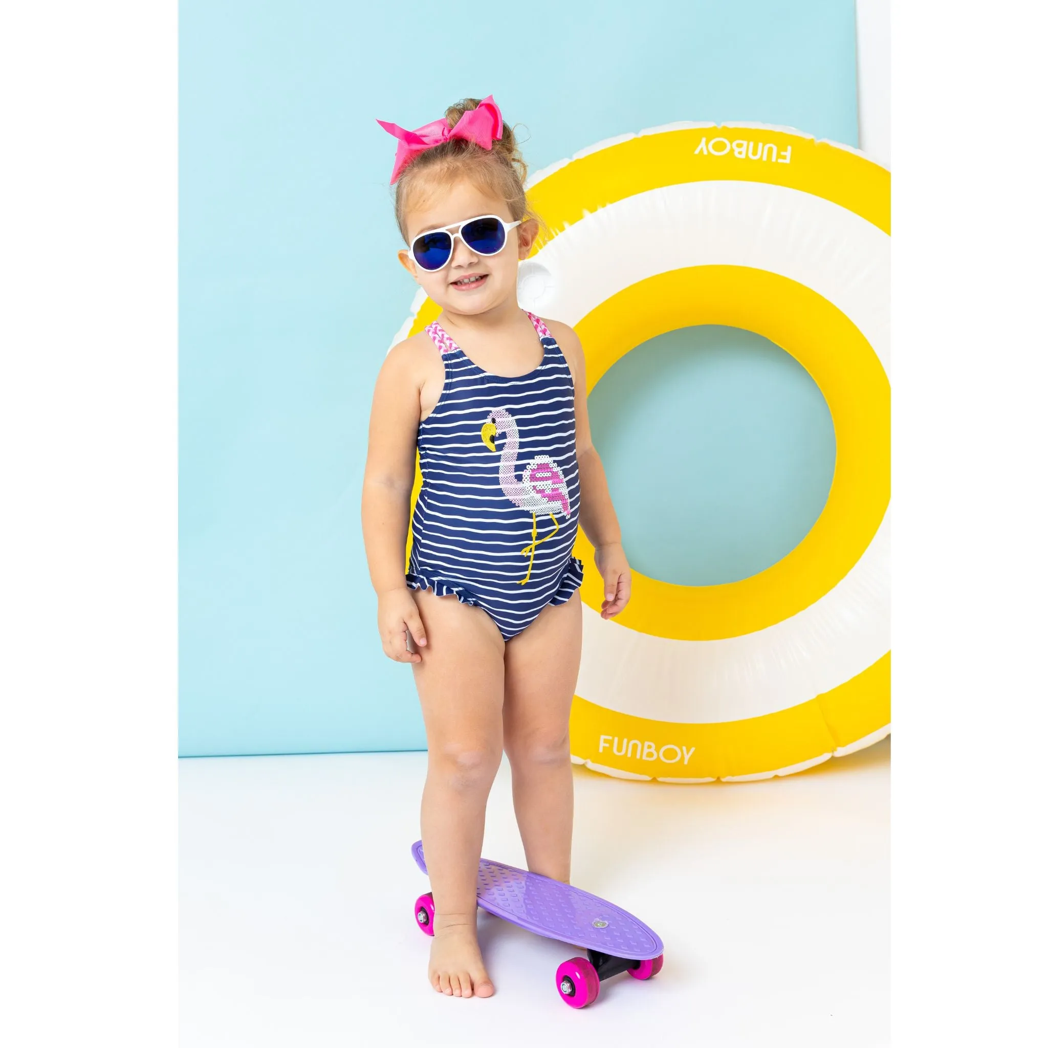 UPF 50  Flamingo Print One-Piece Swim Suit | Navy