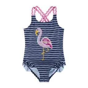 UPF 50  Flamingo Print One-Piece Swim Suit | Navy