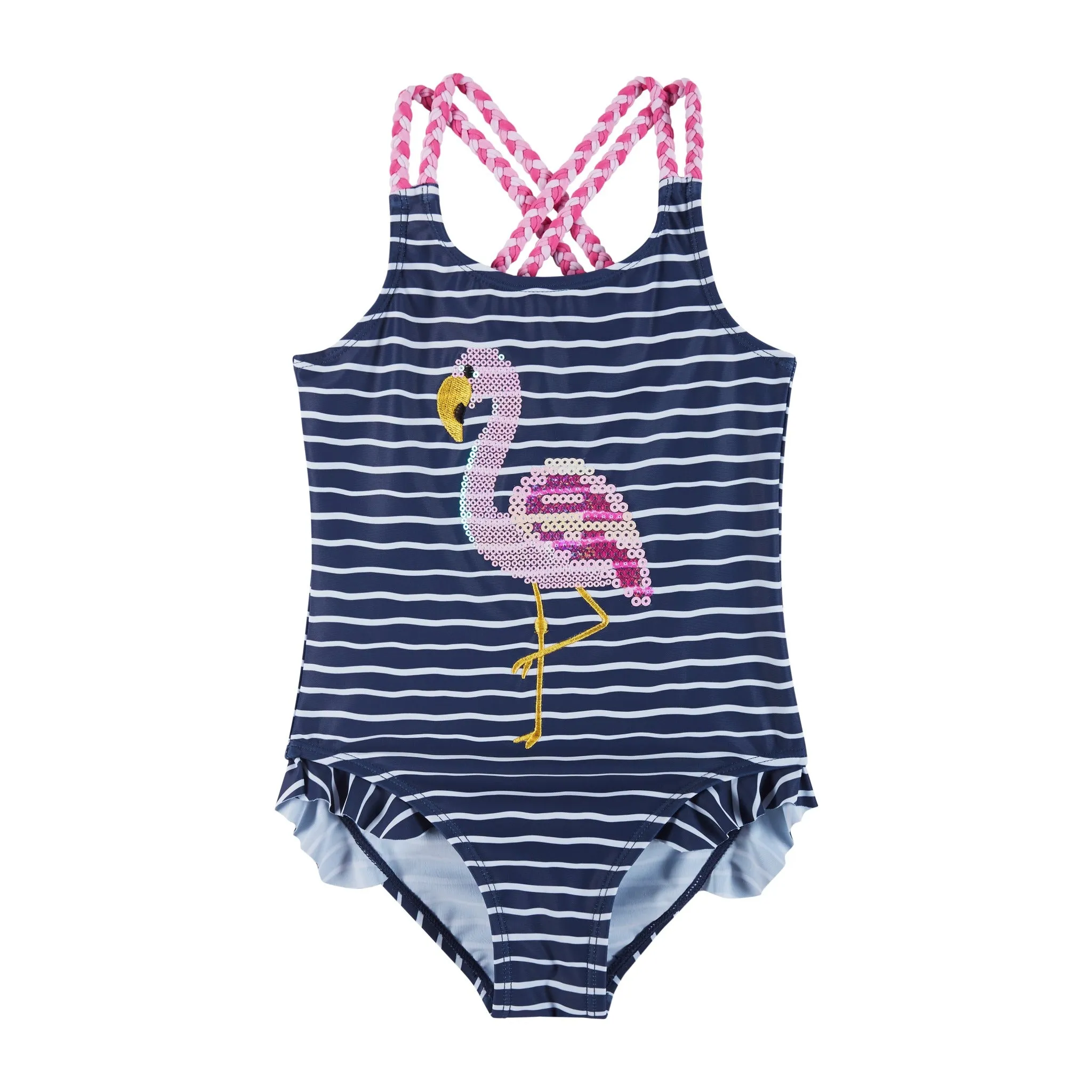 UPF 50  Flamingo Print One-Piece Swim Suit | Navy