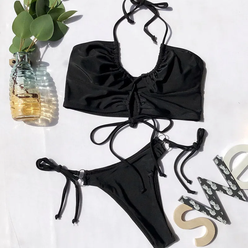 VenusFox High Waist Bikinis Set 2021 Swimsuits Push Up Swimwear Women String Halter Biquini Brazilian Leopard Bathing Suit Women
