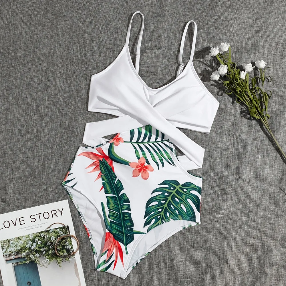 VenusFox One Piece Swimsuit 2021 New Sexy Print Floral Swimwear Women Bodysuit Leopard Strappy Slimming Bathing Suit Beach Wear Monokin