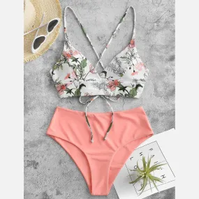 Woman Swimsuits Print Bikini Flower Size
