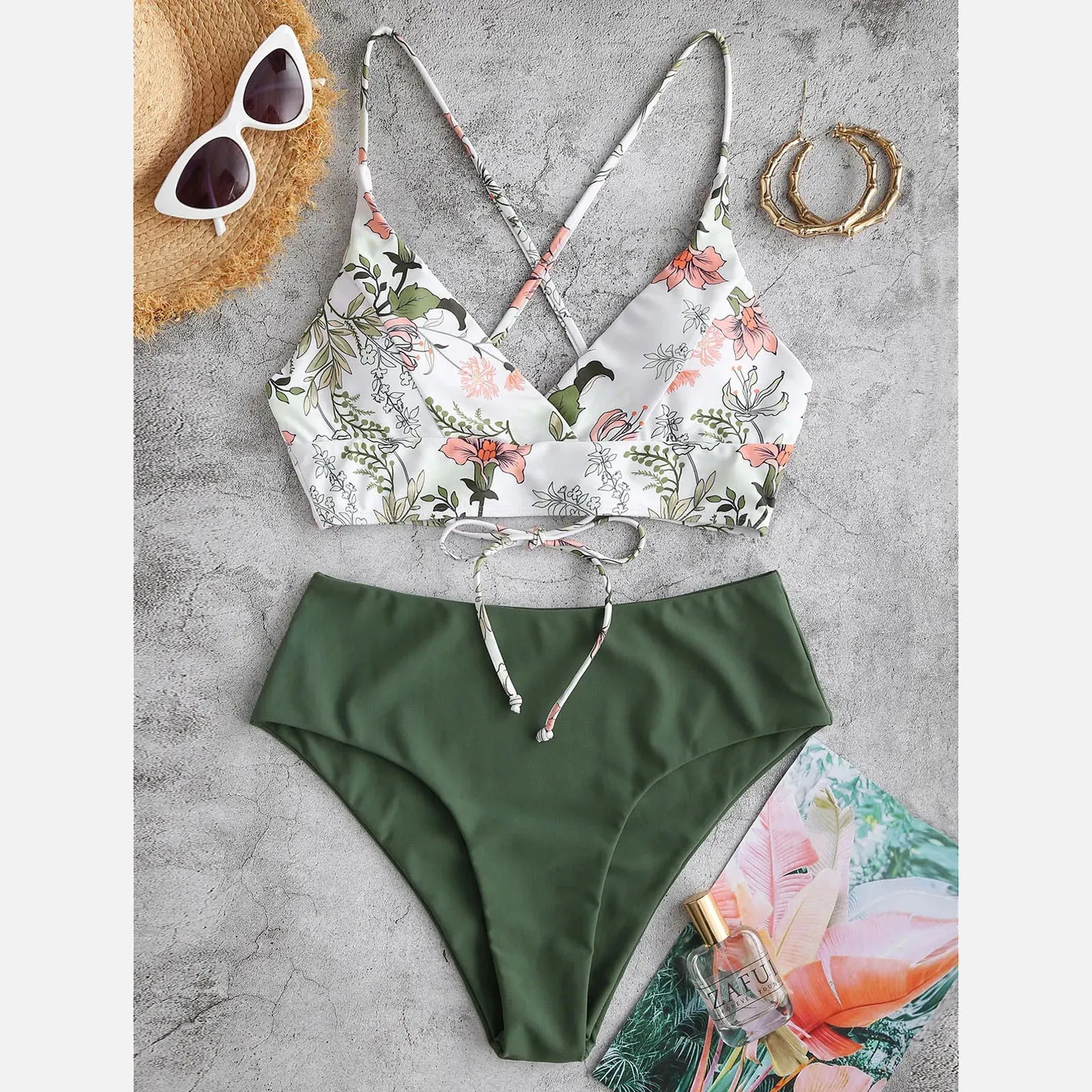 Woman Swimsuits Print Bikini Flower Size