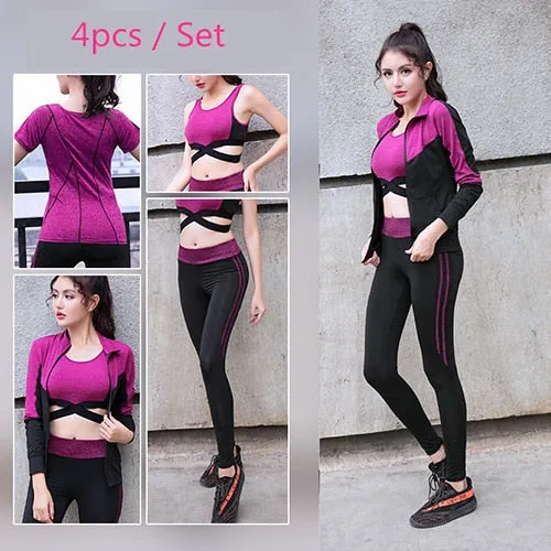 Women Yoga Set lady Gym Fitness Clothes Tennis Shirt Pants Running Tight Jogging Workout Yoga Leggings Sport Suit plus size