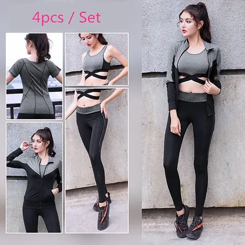 Women Yoga Set lady Gym Fitness Clothes Tennis Shirt Pants Running Tight Jogging Workout Yoga Leggings Sport Suit plus size