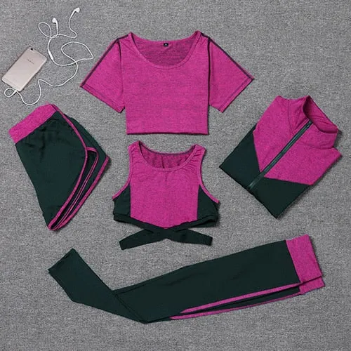 Women Yoga Set lady Gym Fitness Clothes Tennis Shirt Pants Running Tight Jogging Workout Yoga Leggings Sport Suit plus size